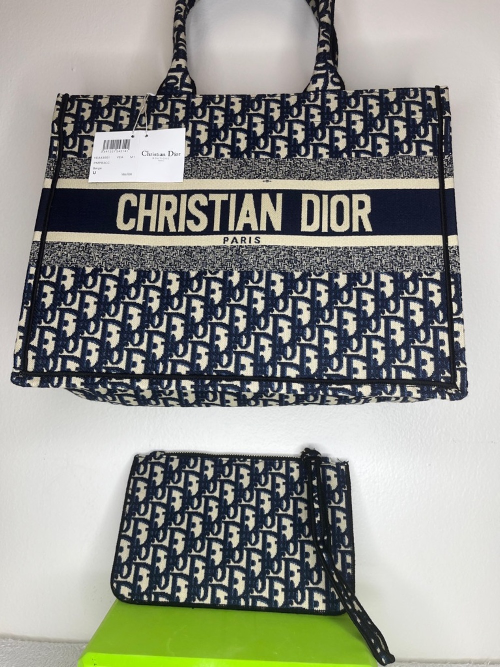 Dior Navy and Cream Oblique Book Tote with Pouch